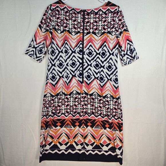 Vince Camuto Sheath Shift Dress Short Sleeve Colorful Geometric Pattern Womens 8 - Picture 4 of 11